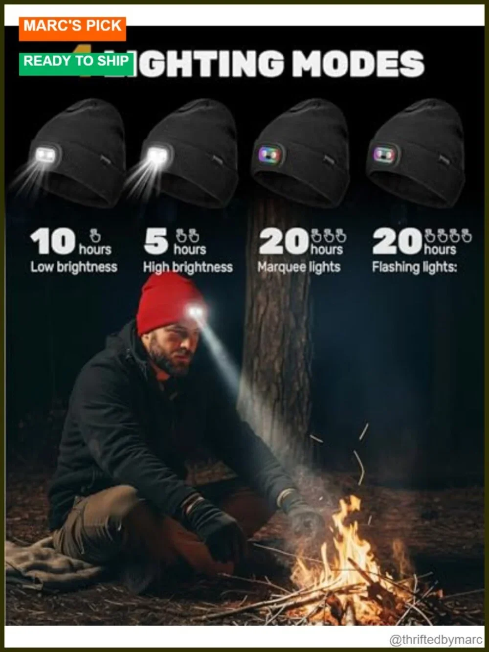 LED Beanie with Light Rechargeable Knit Hat Acrylic Winter Stocking Cap
